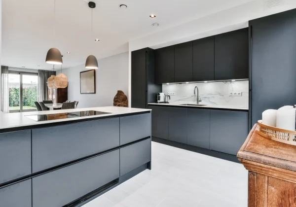 Blue Lacquer Modern Parallel Kitchen Cabinets – Custom High-Gloss Cabinetry - Image 3