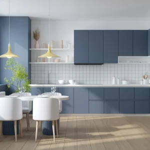 Blue Lacquer Modern Parallel Kitchen Cabinets – Custom High-Gloss Cabinetry