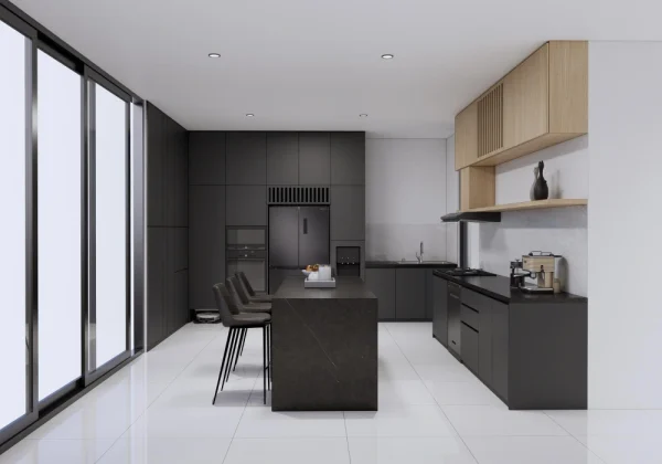 Modern One-Wall Black MDF Kitchen Cabinets – Custom Melamine Finish Cabinetry - Image 2