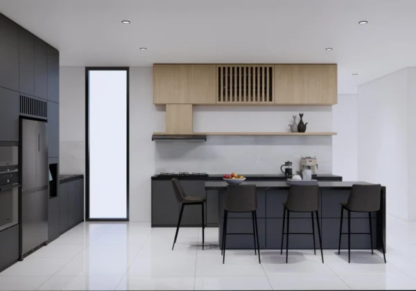 Modern One-Wall Black MDF Kitchen Cabinets – Custom Melamine Finish Cabinetry - Image 3