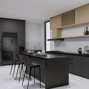 Modern One-Wall Black MDF Kitchen Cabinets – Custom Melamine Finish Cabinetry